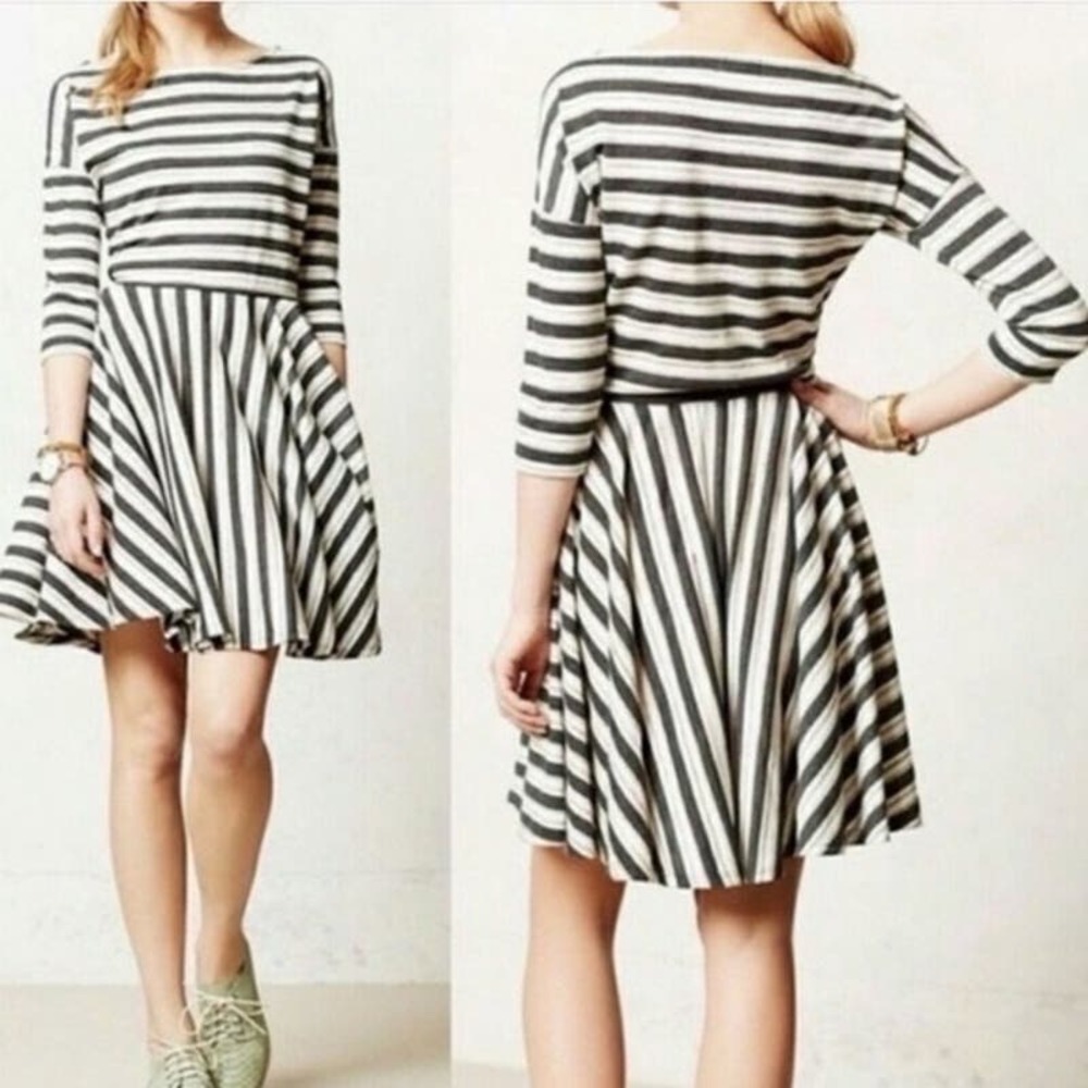 Anthropologie Black and White Striped Long Sleeve Dress